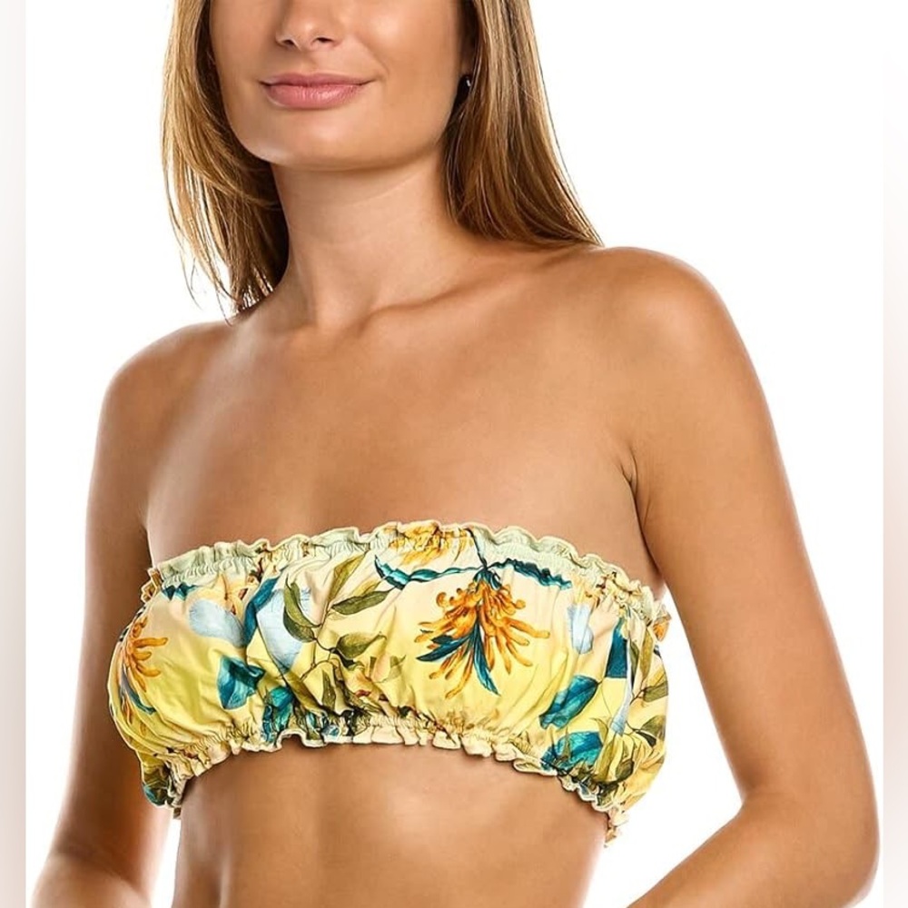 Pilyq Swim Oasis Remi Ruched Bandeau Bikini Top Sz L NWT